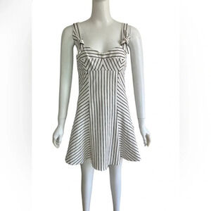 Intermix Womens Sz0 Jane Dress White Mini A-Line Sleeveless Striped Cotton Flare